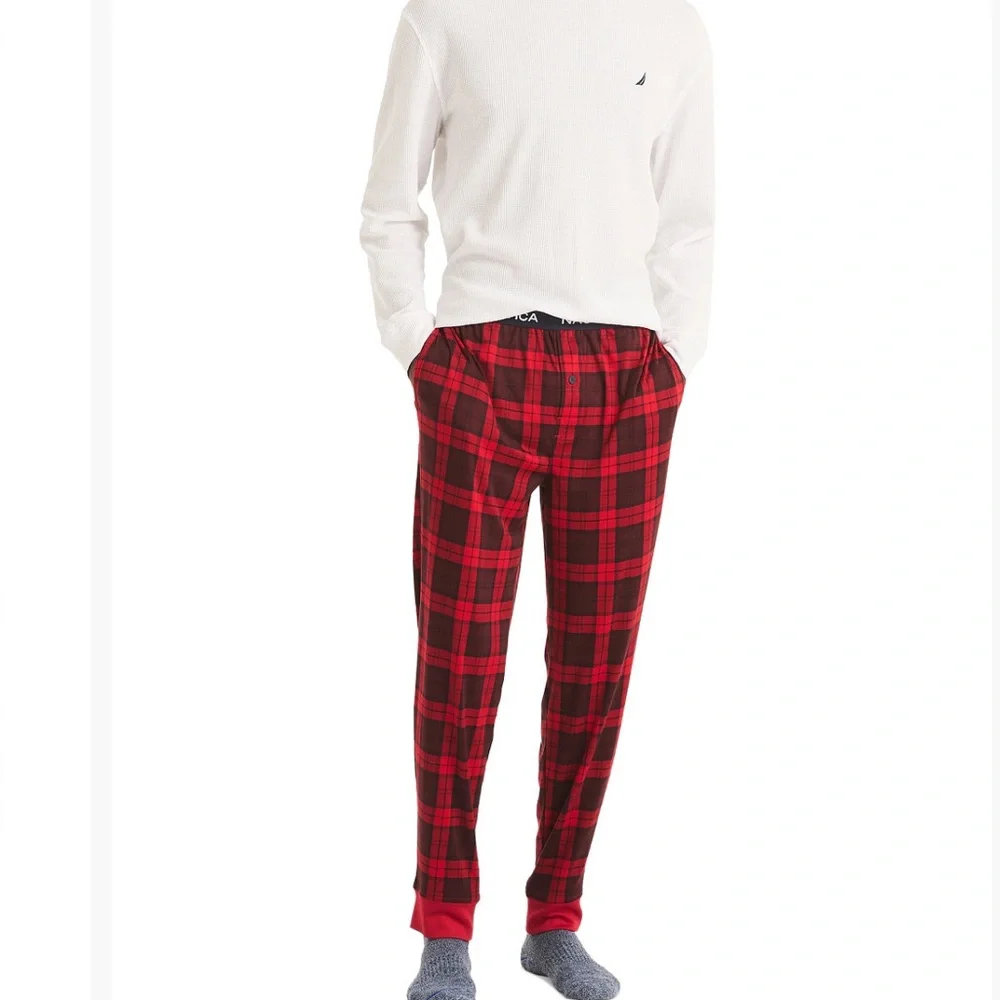 Nautica RestLuxe M Red Plaid SuperSoft Lightweight Active Stretch Lounge Pant - Picture 1 of 3